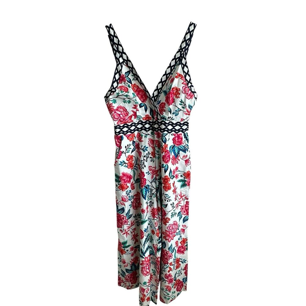 Eliza J Jumpsuit Sz 10 Floral Wide Leg NEW White Crispy Crisscross Cottagecore - Picture 2 of 11